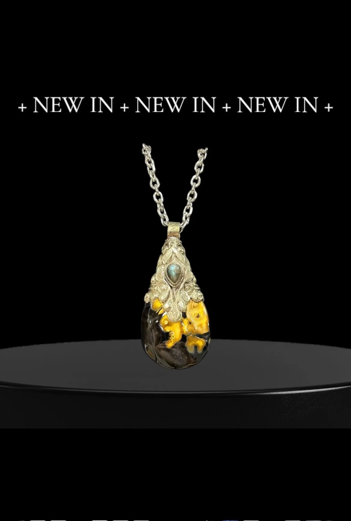 Fire Opal Statement Necklace with 18″- 20″ Sterling Silver Chain