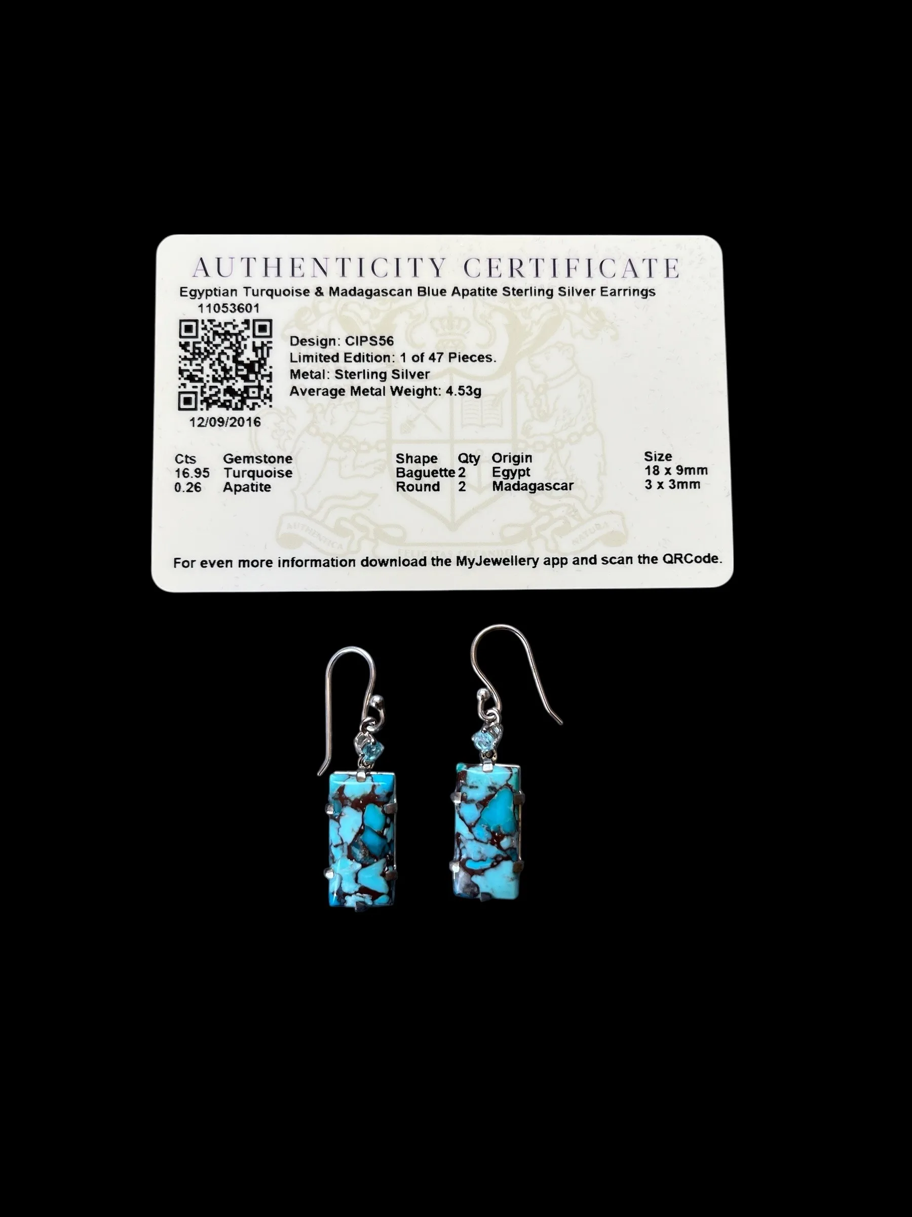 Rare Stunning Egyptian Turquoise Earrings Accented with Madagascan Blue Apatite. Sterling Silver Ear Hooks.