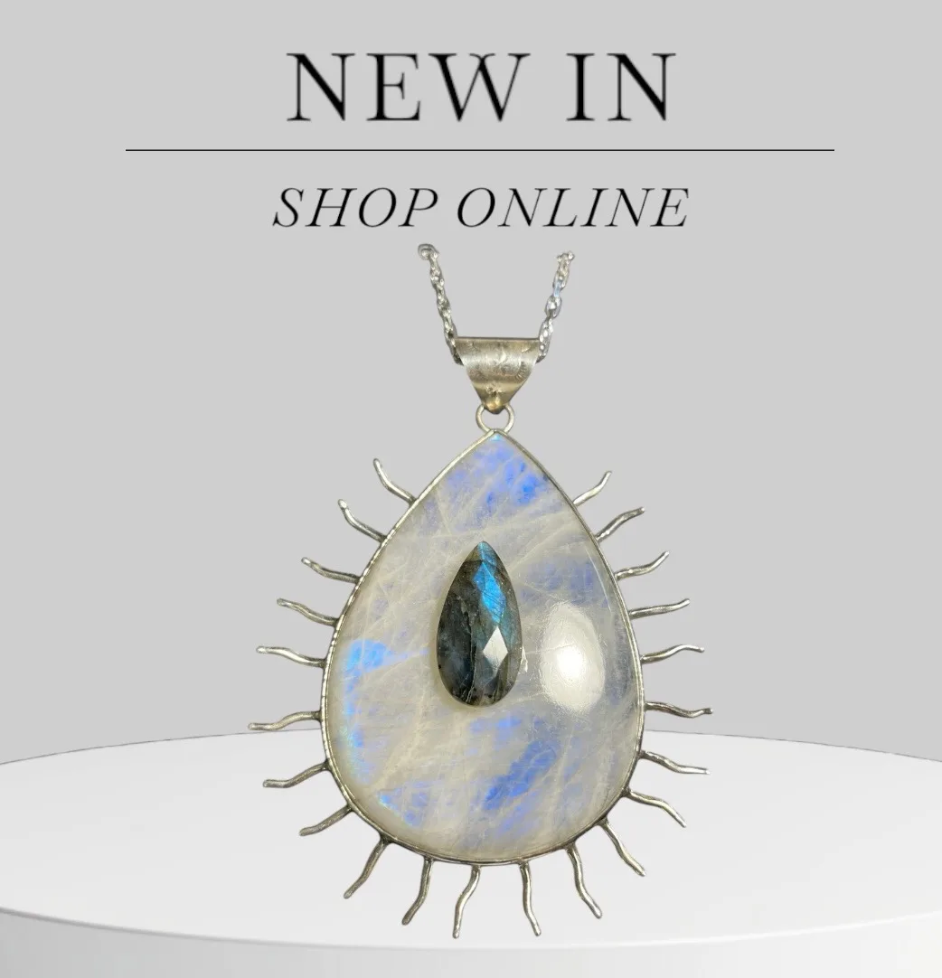 Silver Moonstone and Blue Flash Labrodite Statement Necklace