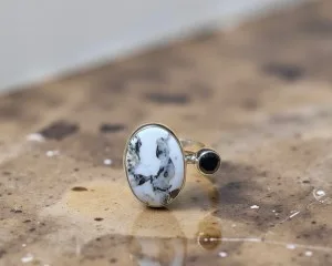 Stabilized White Buffalo/Black Spinel Ring (Adjustable)