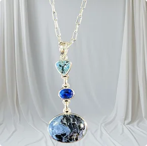 Pietersite Necklace with Blue Topaz and Blue Kyanite accents includes 18″ SS Chain