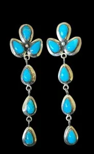 Sterling Silver Genuine Turquoise Dangle Earrings. 2 1/4″ dangle