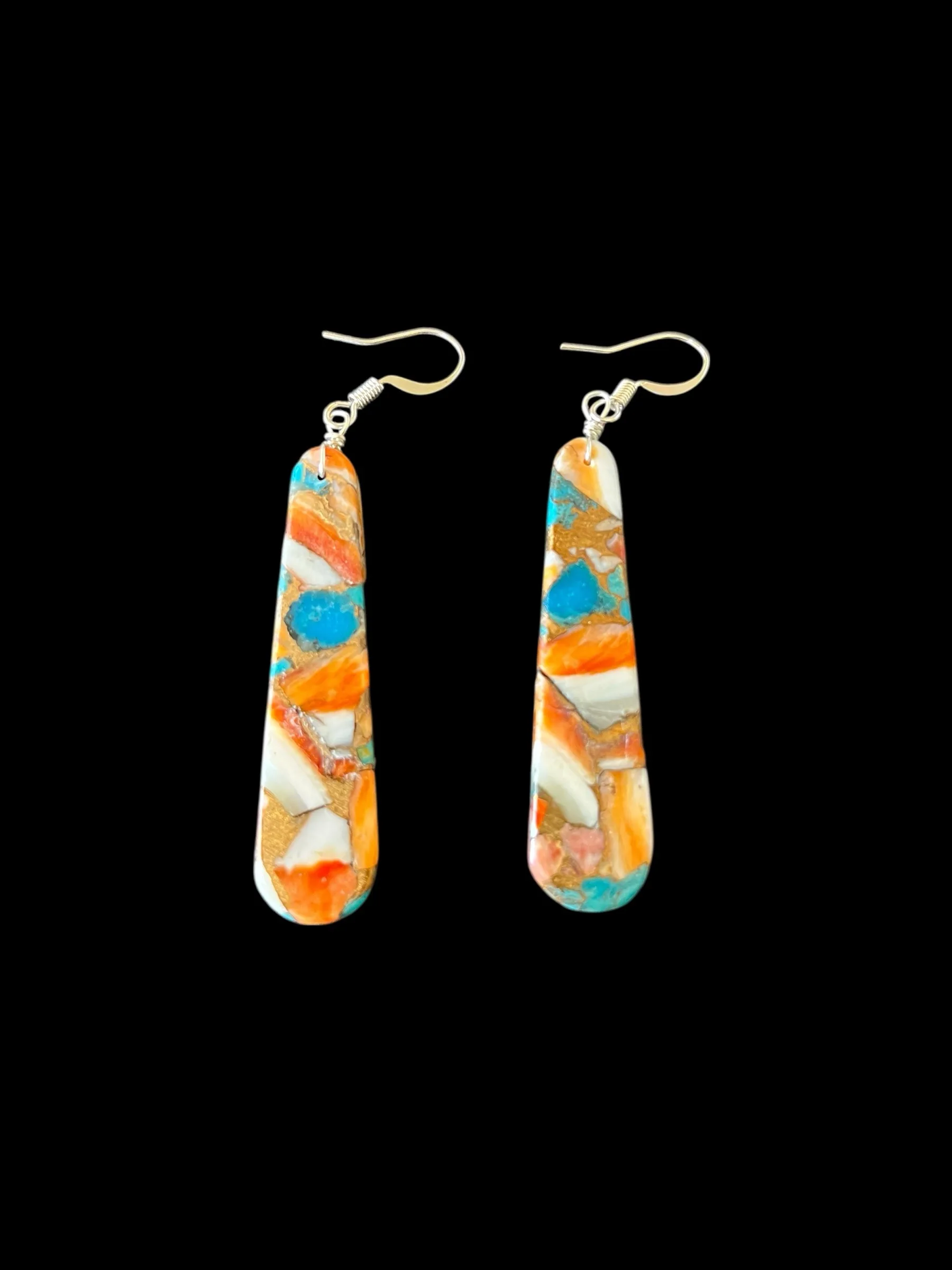 Oyster Turquoise 2″ Dangle Earrings. Sterling Silver Ear Hooks