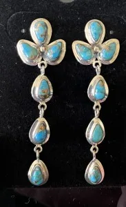 Copper Infused Genuine Turquoise Earrings. 2 1/4″ Dangle