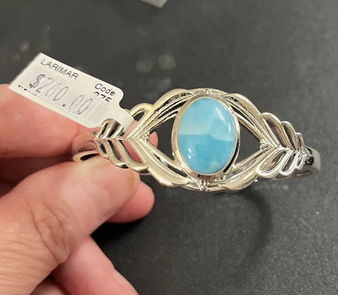 High Quality Larimar Silver Cuff Bracelet