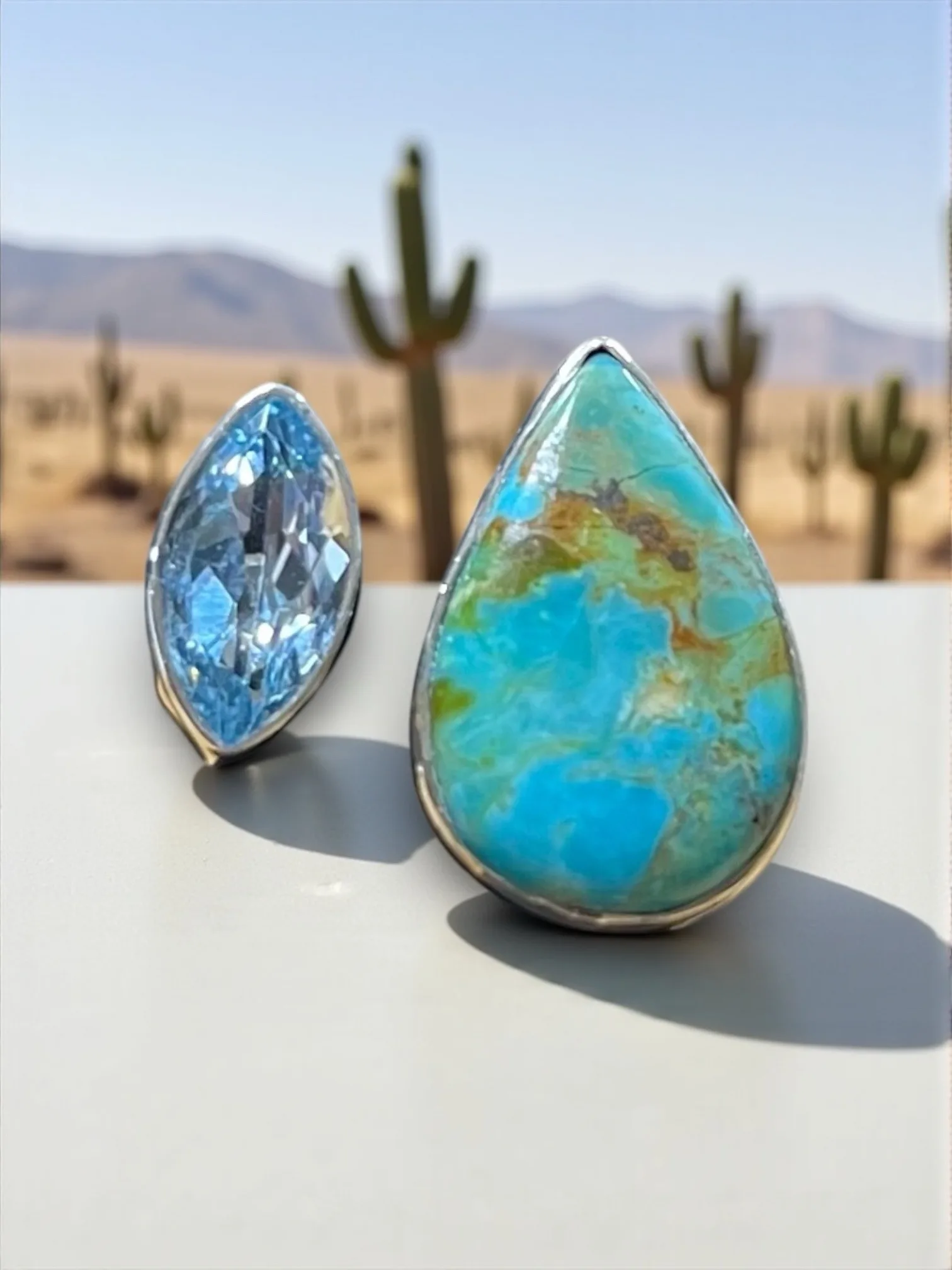Mohave Turquoise/Blue Topaz Ring (Adjustable)