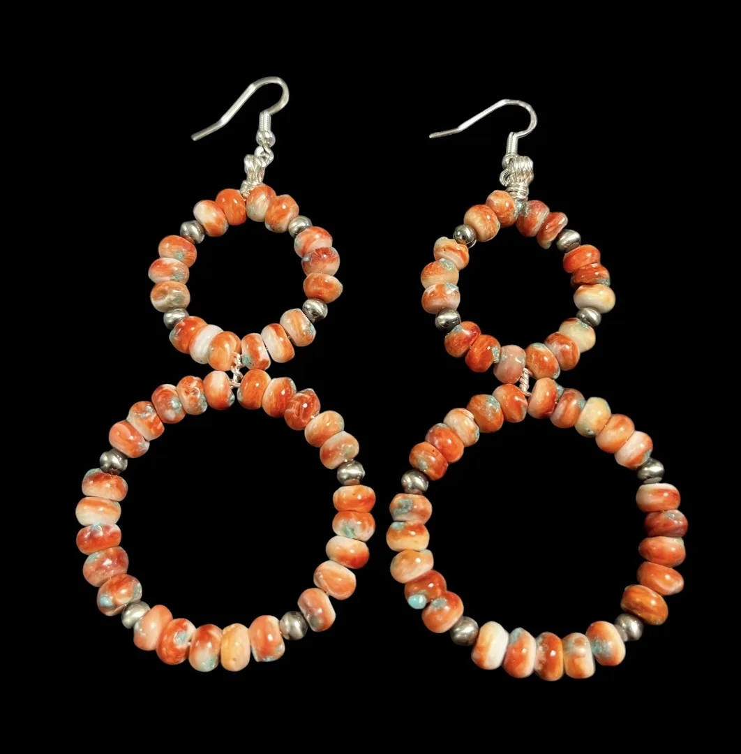 Custom 1″/2″ Double Dangle Spiney Turquoise Hoop earrings accented with SS Pearls