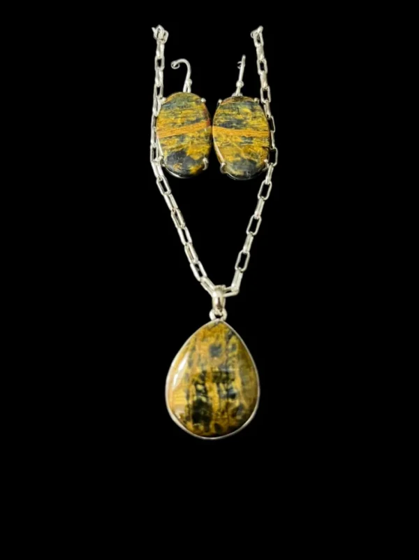Rare Pietersite/Tiger Eye Necklace and Earring Set. Includes 18″-20″ Sterling Silver Chain