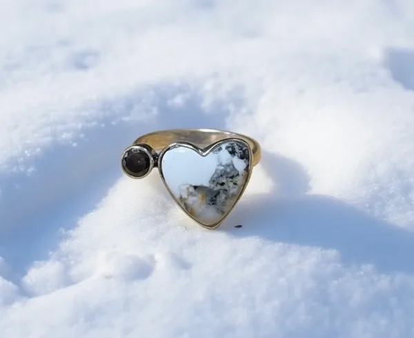 Stabilized White Buffalo/Black Spinel Ring (Adjustable)