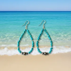 Genuine Turquoise Earrings Accented with Navajo Pearls