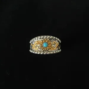 Sterling Silver/Turquoise Engraved Ring (Size 8 1/2)