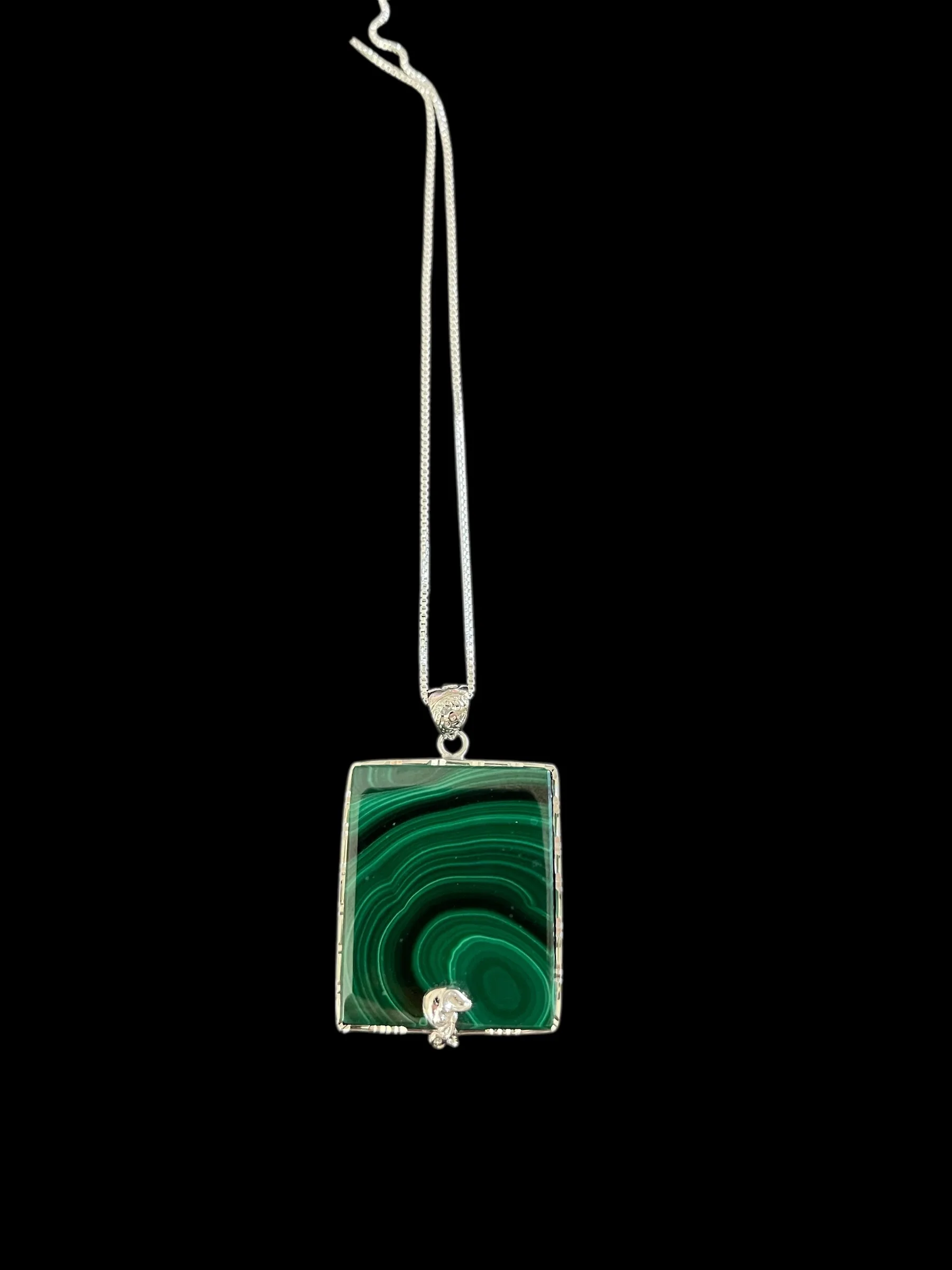 Malachite Necklace (square accented with clear crystal)