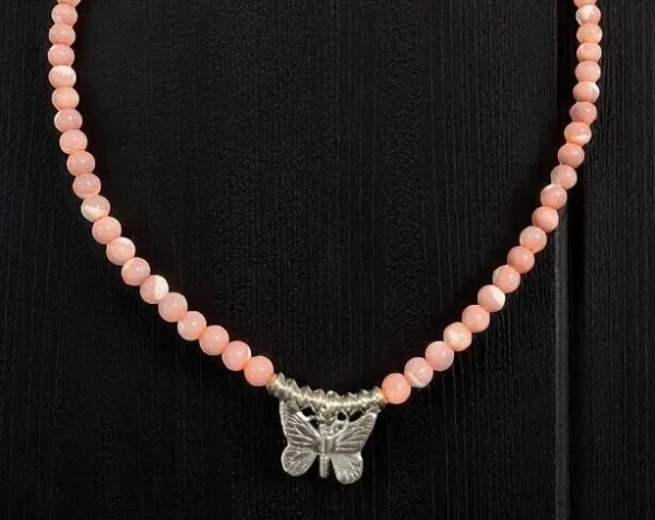 Pink Mother of Pearl Necklace accented with SS Butterfly and SS Saucers